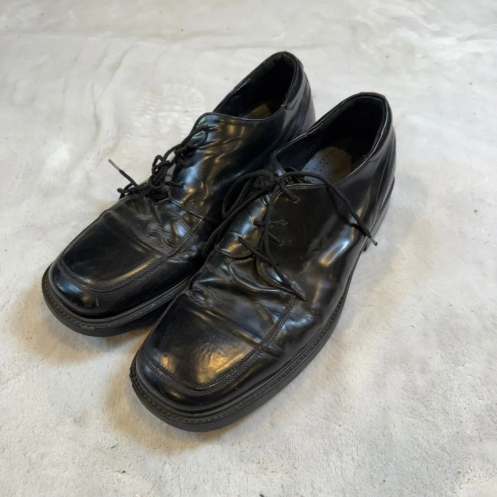 Bostonian Strada Mens 11 M Black Leather Square Toe Dress Shoes Made in Italy